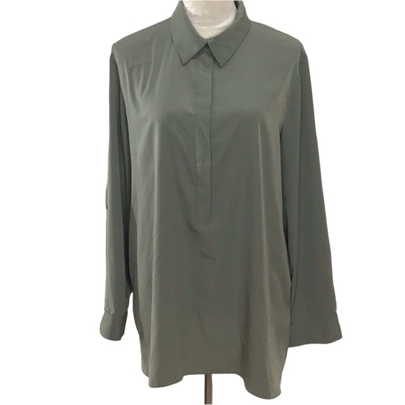 Chico’s Olive Green Buttoned Long Sleeve Blouse Chico’s Size 2- Large - Picture 2 of 5